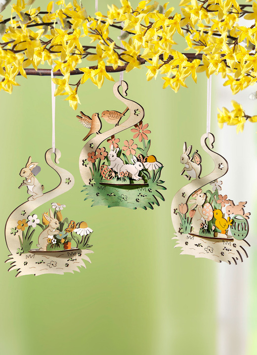Pasen - Hangers, set van 3, in Farbe NATUR-GRÜN-GELB