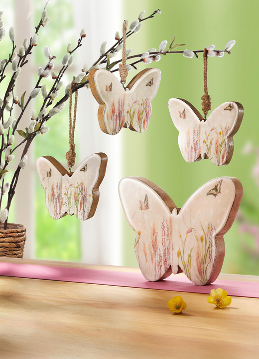 Pasen - Decoratieve vlinder gemaakt van mangohout, in Farbe NATUR-WEISS, in Ausführung decoratieve vlinder