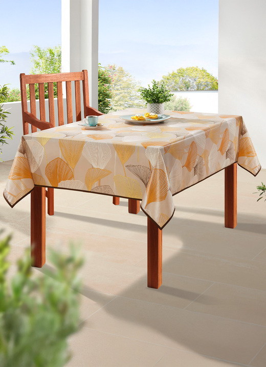 Tafellakens - Tafelkleed van tafelzeil met bijpassende bies, in Größe 108 (Tafellaken 80 x 80 cm) bis 190 (Tafellaken ovaal, 140 x 190 cm), in Farbe TERRA Ansicht 1
