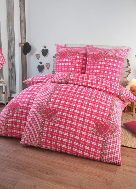 Beddengoed - 4-delige beddengoedset met rustiek ruitdessin, in Größe 411 (2x 40 x 80 cm + 2x 135 x 200 cm) bis 412 (2x 80 x 80 cm + 2x 135 x 200 cm), in Farbe ROT Ansicht 1