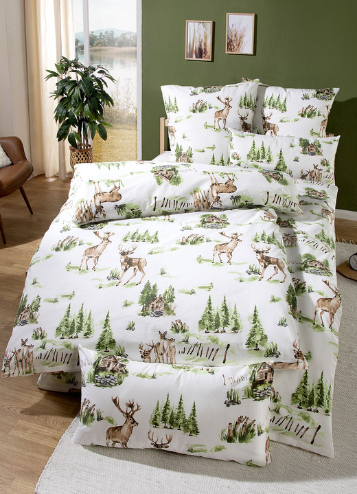 Beddengoed - Dubbelzijdig bedrukt polykatoenen beddengoedset, in Größe 111 (40 x 80 cm + 135 x 200 cm) bis 115 (80 x 80 cm + 155 x 220 cm), in Farbe MULTICOLOR