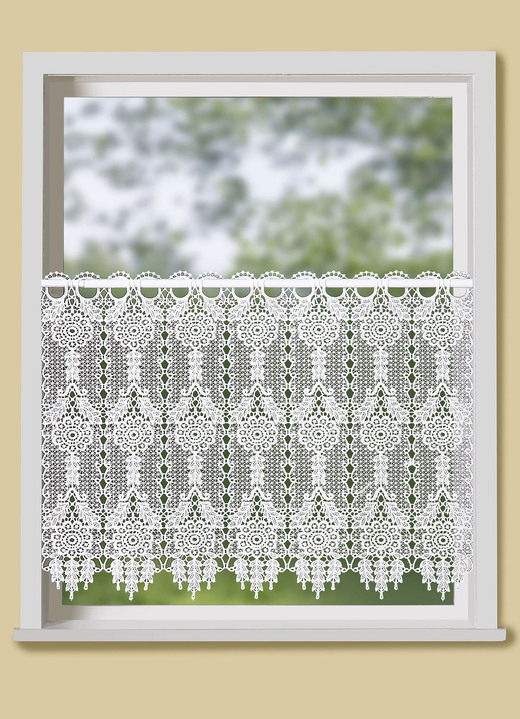 Korte gordijnen - Kort gordijn in macramé-look, in Größe 785 (H48xB 80 cm) bis 791 (H48xB140 cm), in Farbe WEISS