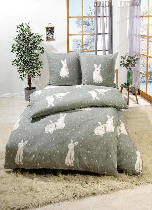 Beddengoed - Beddengoedset met jubileumdesign, in Größe 112 (80 x 80 cm + 135 x 200 cm) bis 115 (80 x 80 cm + 155 x 220 cm), in Farbe SALBEIGRÜN