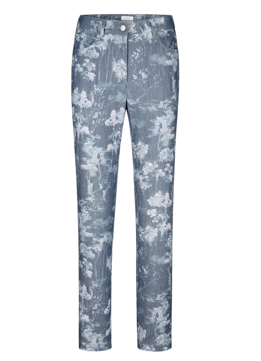 Broeken - Broek met bloemendessin, in Größe 019 bis 052, in Farbe BLAUW-WIT Ansicht 1