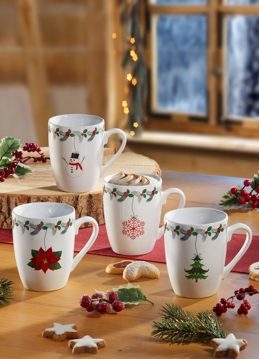 - Steengoed kerstmokken, set van 4, in Farbe WEISS-BUNT Ansicht 1