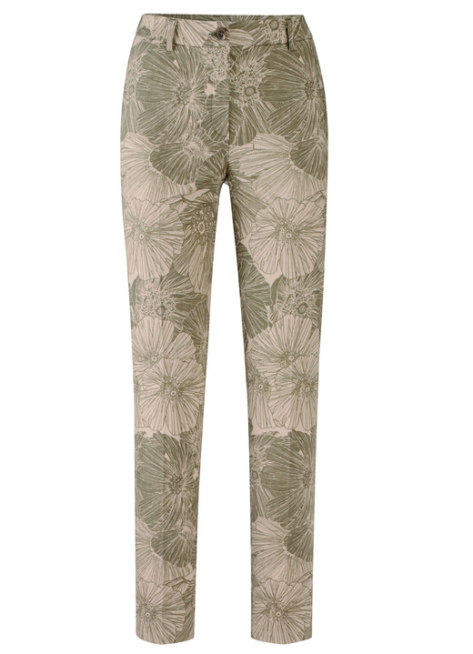 Broeken - Broek met bloemendessin, in Größe 019 bis 052, in Farbe SAND-SCHILFGRÜN Ansicht 1