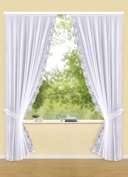 Klassiek - Romeinse gordijnset met automatische plooiband, in Größe 347 (H 125 x B 145 cm) bis 458 (H 245 x B 145 cm), in Farbe WIT