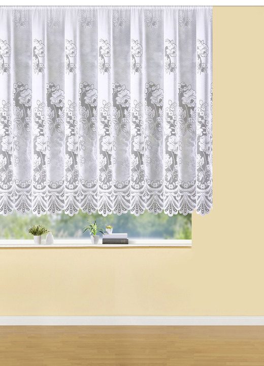 Klassiek - Bloemengordijn met automatische plooien, in Größe 140 (H125xB250cm) bis 179 (H160xB500cm), in Farbe WEISS