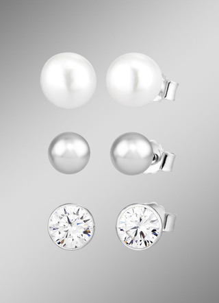 Elegante zilveren oorknopjes set, 3 paar