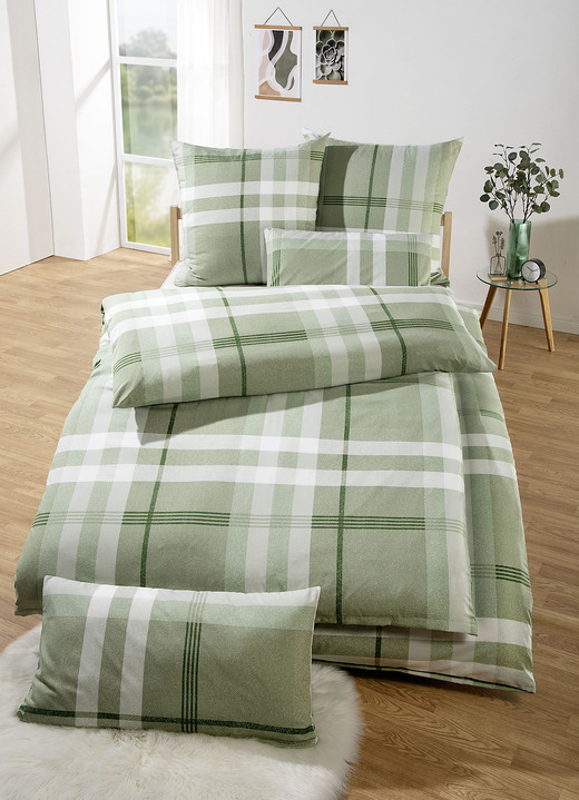 Beddengoed - Microvezel beddengoedset, in Größe 111 (40/80 cm + 135/200 cm) bis 115 (80/80 cm + 155/220 cm), in Farbe GRÜN-BUNT