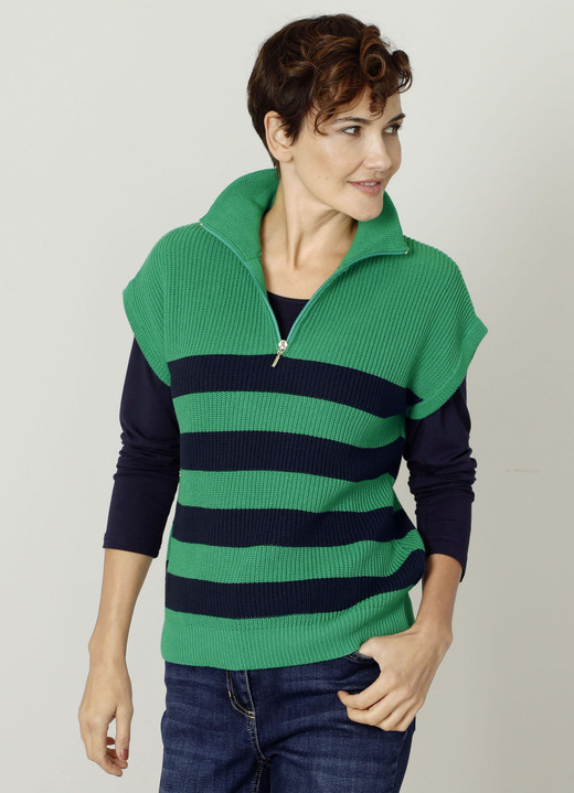 Korte mouw - Sweatervest in pareltand, in Größe 038 bis 052, in Farbe JADEGRÜN-MARINE Ansicht 1