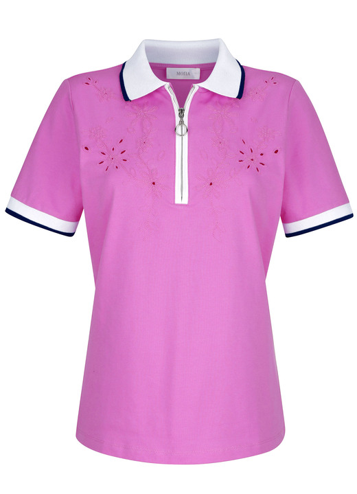 Shirts - Poloshirt met uitsparingen in 4 kleuren, in Größe 038 bis 052, in Farbe ROSA Ansicht 1
