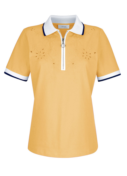 Shirts - Poloshirt met uitsparingen in 4 kleuren, in Größe 038 bis 052, in Farbe GELB Ansicht 1
