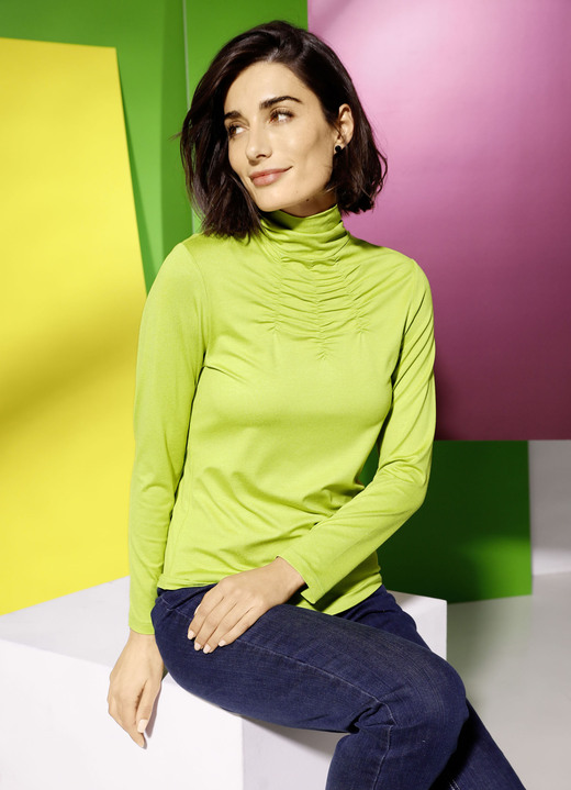Shirts - Shirt met ruches in 5 kleuren, in Größe 038 bis 052, in Farbe LIMETTE Ansicht 1