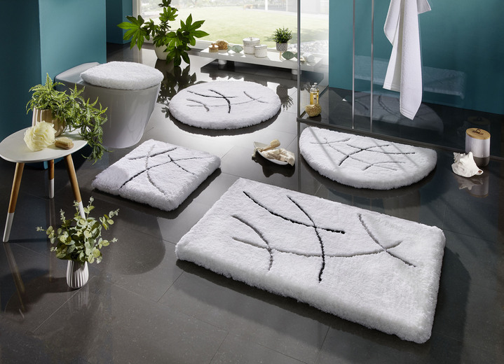 Badmatten - Badkamerset in blotevoetenzachte kwaliteit, in Größe 100 (Matje, halfrond 50/80 cm) bis 112 (Toiletdekselafdekking 47/50 cm), in Farbe WEISS Ansicht 1