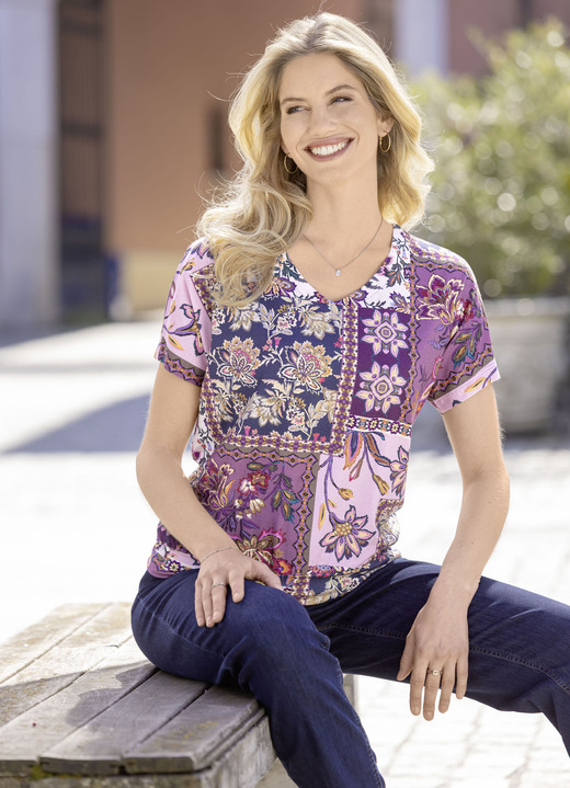 Korte mouw - Shirt met bloemenprint Korte mouw - Shirt met bloemenprint, in Größe 036 bis 048, in Farbe ROSÉ-AUBERGINE-NAVY-MIXED