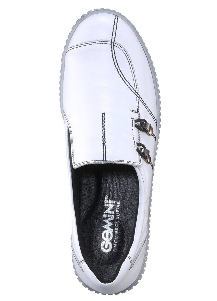 Gemini pantoffels van rundnappaleer met decoratieve oogjes WIT