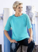 Trui met decoratieve halslijn TURQUOISE