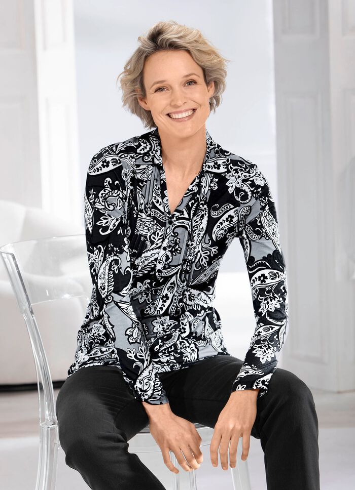 Poloshirt met bies in 2 kleuren ZWART-WIT