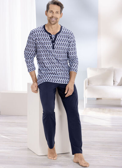 Pyjama met knoopsluiting en open randen 