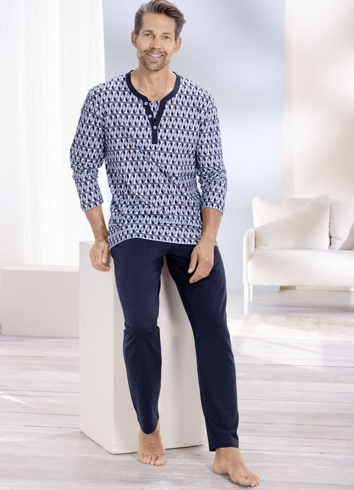 Pyjama met knoopsluiting en open randen 