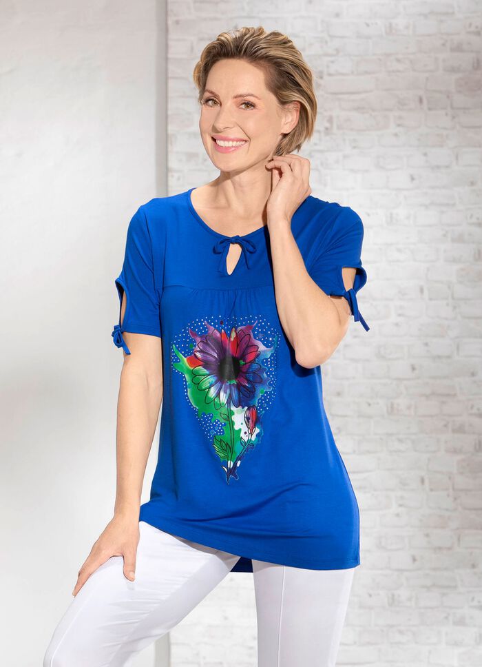 Shirt met V-split in 2 kleuren KONINGSBLAUW