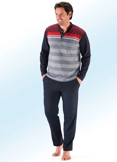 Hajo Klima comfortpyjama met knoopsluiting en garengeverfde strepen 