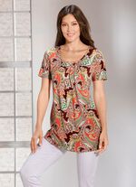 Lang shirt met all-over patroon BRUIN ECRU