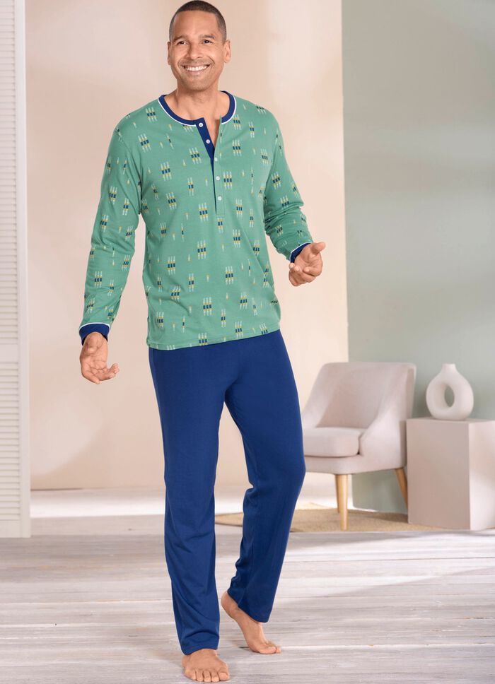 Pyjama met lange knoopsluiting en open randen 