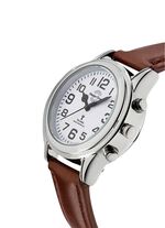 Radiogestuurd dameshorloge met leren band en spreektijdaanduiding 