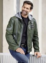 Leren kort jasje met capuchon 