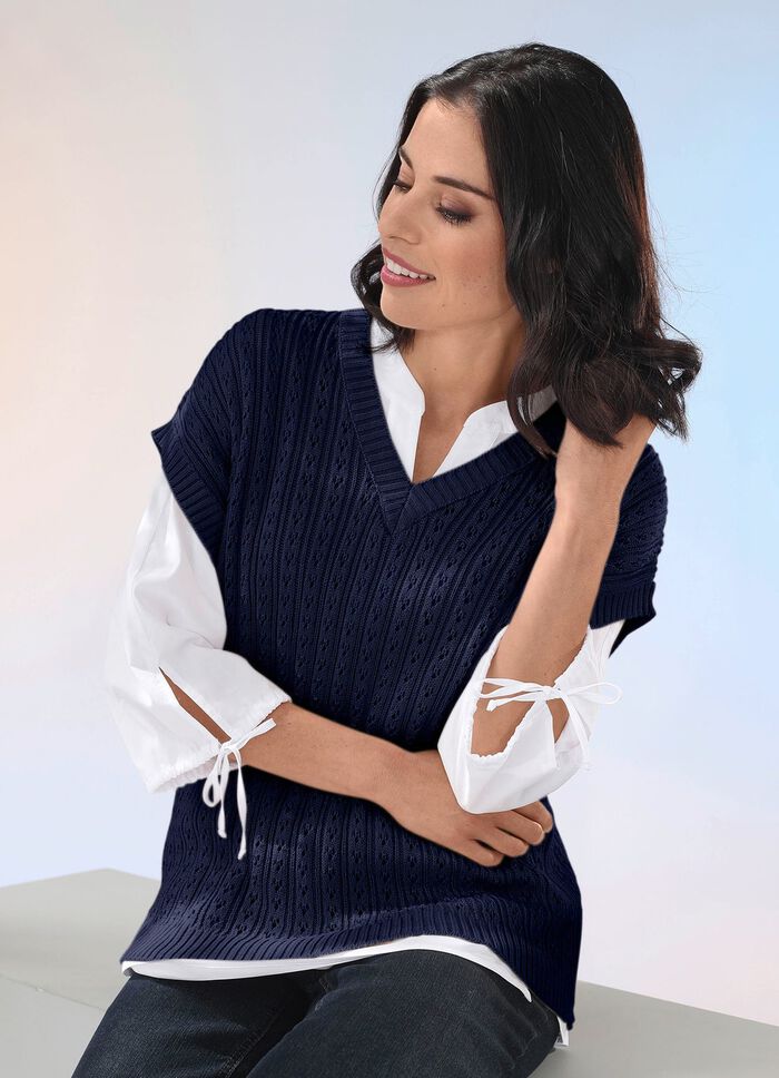Sweatervest met ajour en structuurpatroon 