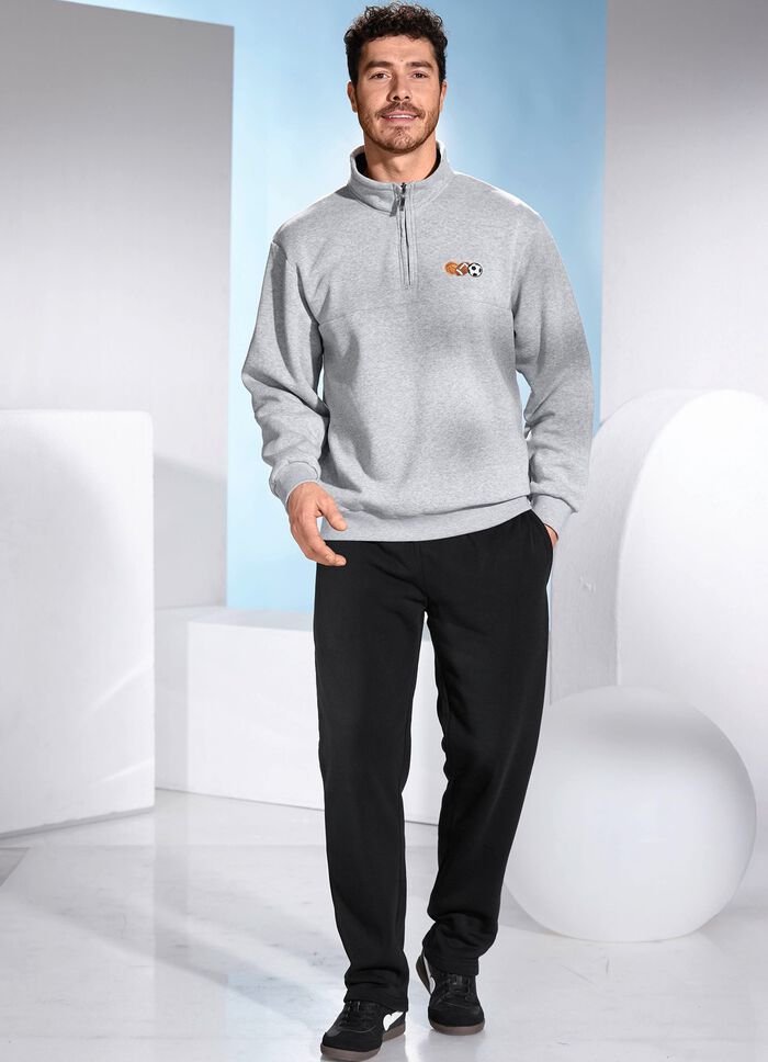 Vrijetijdsset met korte rits GRIJS GEM&Ecirc;LEERD-ZWART