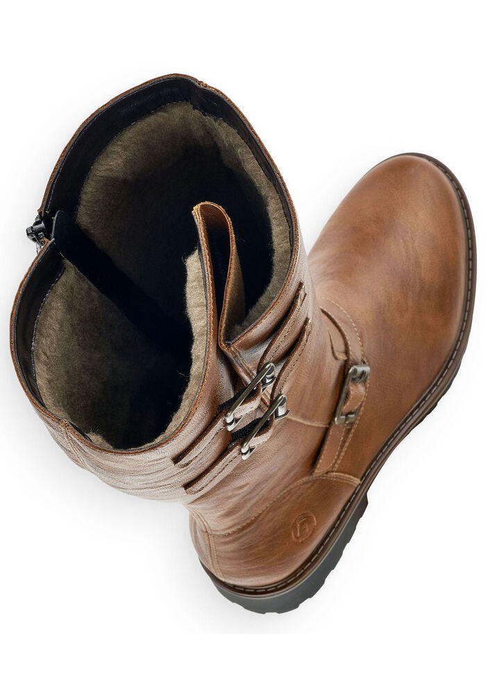Remonte, gevoerde dameslaarzen, winterschoenen, breedte G, met lamsvacht COGNAC