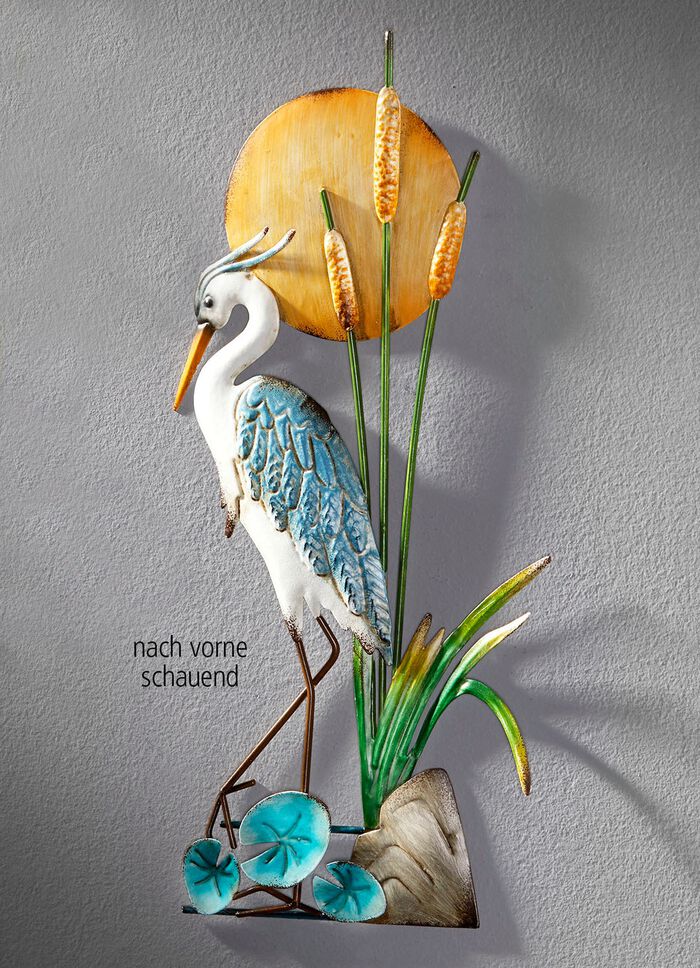 Wanddecoratie reiger, handbeschilderd BLAUW-WIT