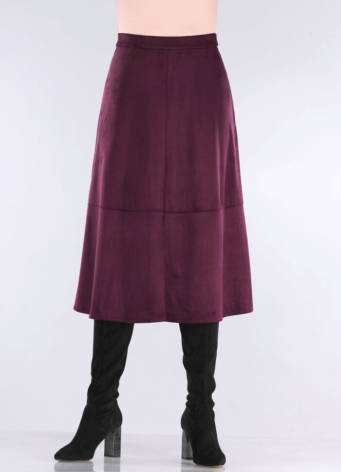Fluweelzachte rok in su&egrave;de-look BORDEAUX