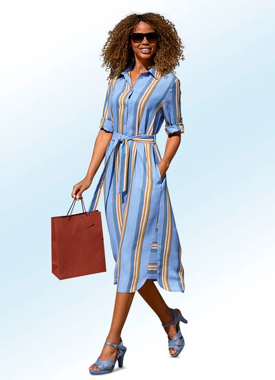 Jurk met strikceintuur en mouwen met manchetten 