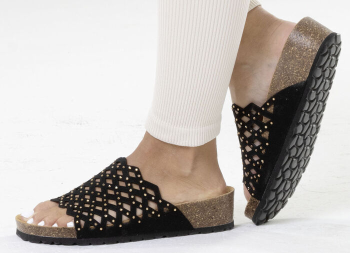 ELENA EDEN, lichte damesmuiltjes, breedte G, met leren voetbed SCHWARZ