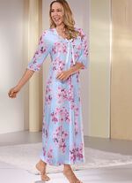 Nachtjapon, enkellang met kanten inzetstuk 