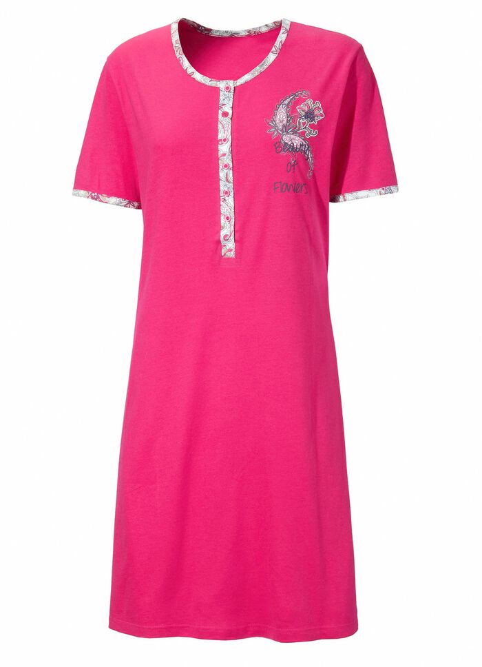 Tweepack nachthemden met lange knoopsluiting, borduurwerk en korte mouwen 