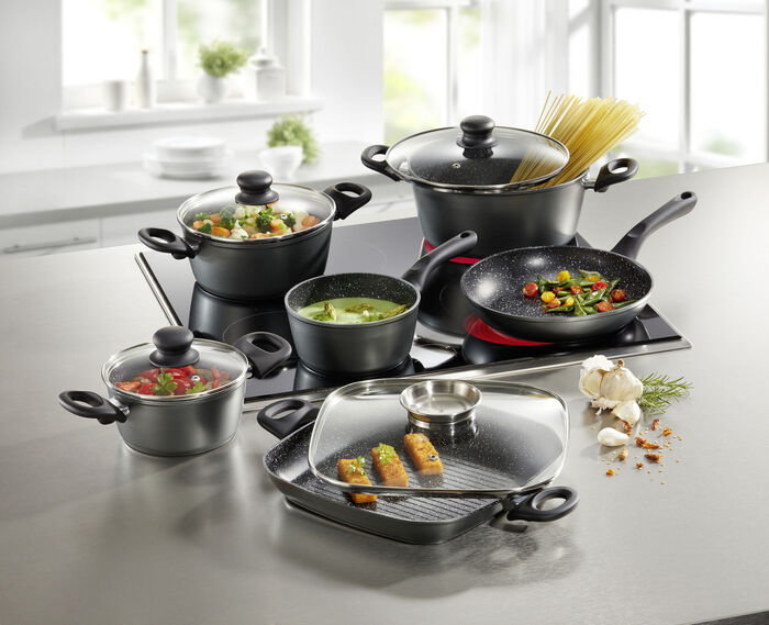 10-delige kookpannenset met extreem harde antiaanbaklaag ANTHRAZIT