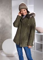 Jas met afneembare imitatiebontrand LODEN GROEN