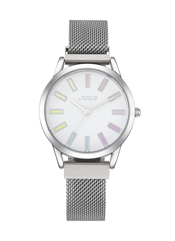 Pools quartz dameshorloge met roestvrijstalen mesh band 