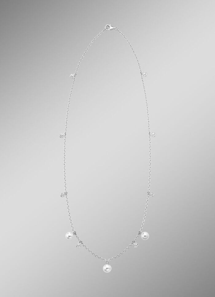 Ketting met zoetwaterparels en synthetische zirkonia 