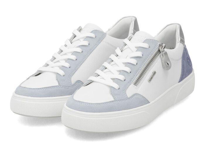 Remonte sneakers gemaakt van nappa- en suèdeleer met metallic afwerking BLAUW-WIT-ZILVER