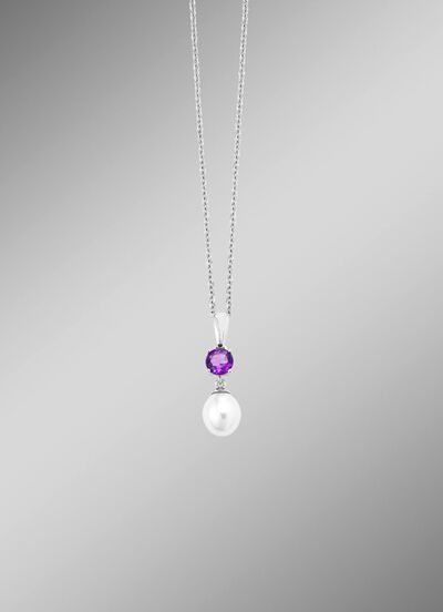 Hanger met zoetwaterparel en amethist 