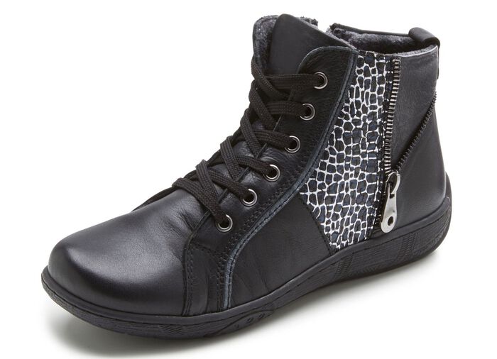 Andrea Conti veterlaarsje met reptiel-reli&euml;f inzetstuk en decoratieve ritssluiting ZWART