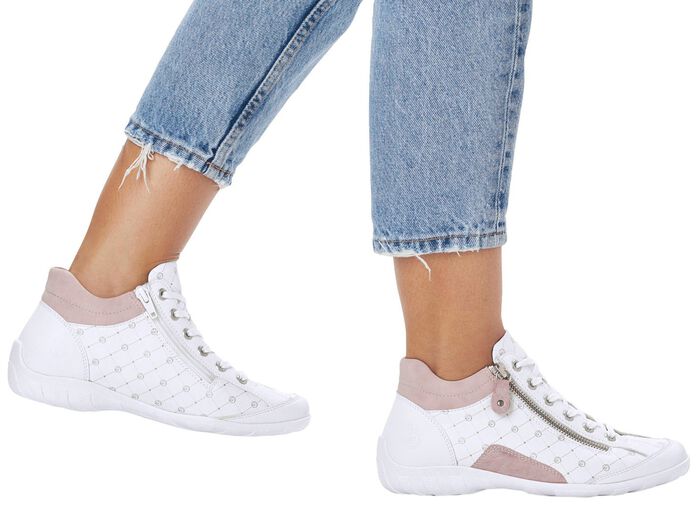 Remonte veterlaarsje van bedrukt en glanzend metallic synthetisch materiaal WIT-POEDERROZE