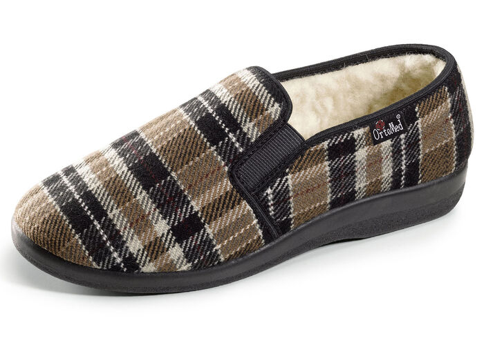 Gevoerde herenpantoffels, met wol BRUIN