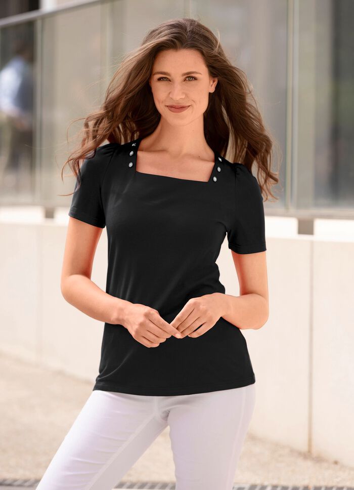 Shirt met decoratieve knopen in 2 kleuren ZWART